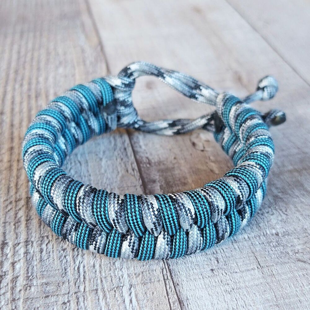 Handmade Fishtail Paracord Bracelet Adjustable Unisex Urban Camo Turquoise